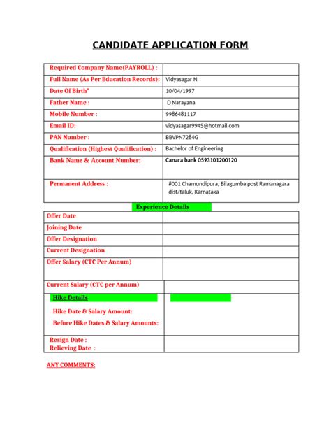 candidate application form