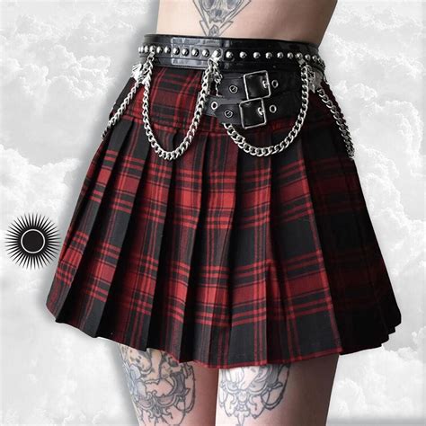 Punk Plaid Hit Color Pleated Skirt Sexy Short Skirt Leather Etsy