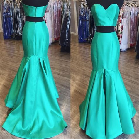 Green Prom Dresstwo Piece Prom Dresssatin Prom Gownselegant Prom Dressesprom Dresses 2017 On