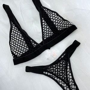 Sexy Fishnet Lingerie Set Black Erotic Costume Transparent Etsy