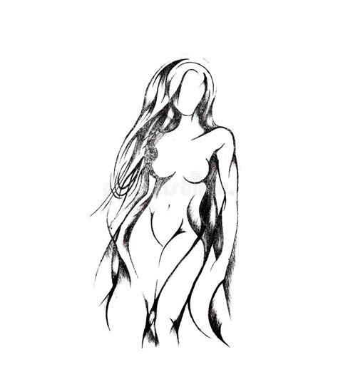 Silhouette Of A Beautiful Naked Girl With Long Hair Stock Illustration Illustration Of