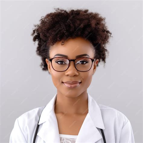 Premium Ai Image A Woman Wearing Glasses And A Stethoscope Stands In Front Of A White Background