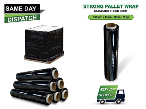 Rolls Strong Black Pallet Stretch Shrink Wrap Parcel Packing Cling