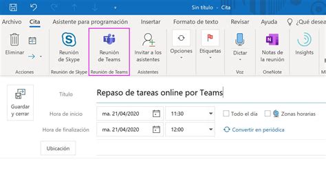 Reuni N Virtual Con Teams De Outlook