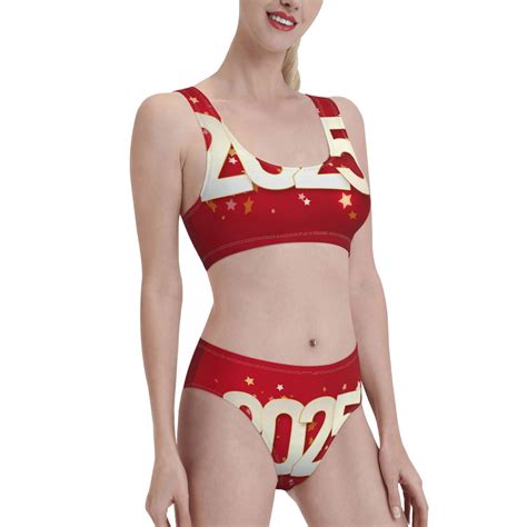 Noikeo Happy New Year Pattern Bikini Set For Women Two Piece Swimsuits Low Rise Bathing