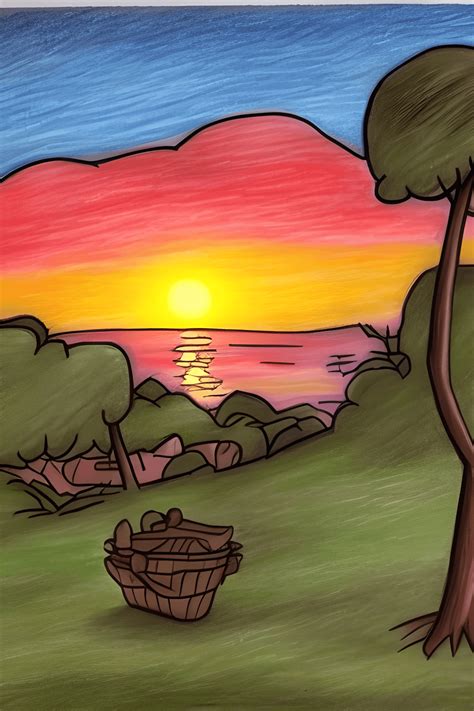 Sunset Drawing Cartoon · Creative Fabrica