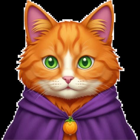 Pussy Orange Cat Green Eyes In Purple Cloak Emoji AI Emoji Generator