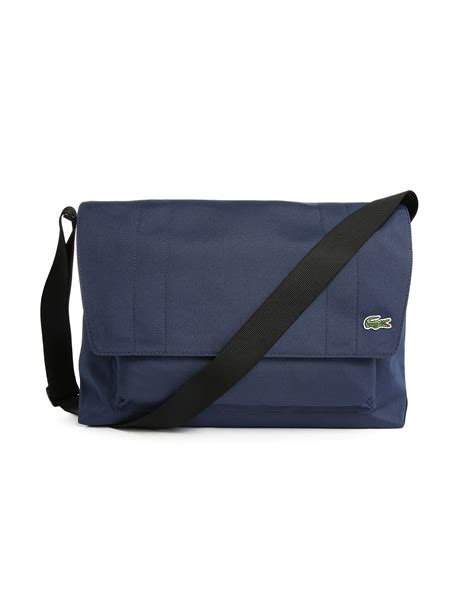 Lacoste Blue Navy Logo Flap Messenger Bag For Men Lyst Messenger