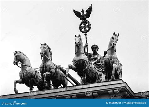 Bronze Quadriga Chariot On Top Of The Brandenburg Gate Tor In Berlin