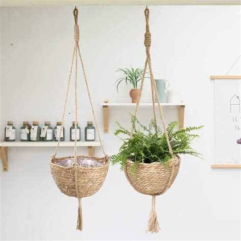 LA JOLIE MUSE Seagrass Hanging Planter Basket Indoor Plant Pots Plant