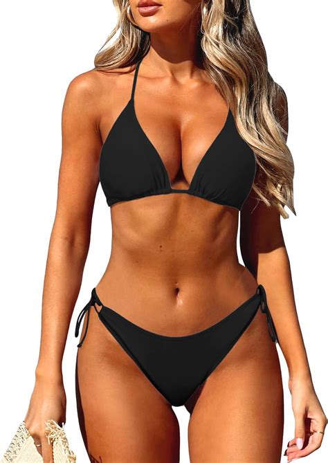 Coloquin Women S Bikini Sets Sexy Halter Triangle Bikini Two Piece Swimsuit Bathing Suit