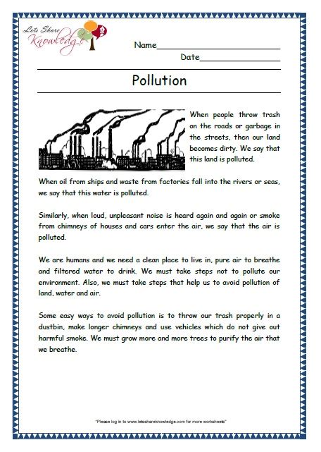 Pollution Grade 3 Worksheets