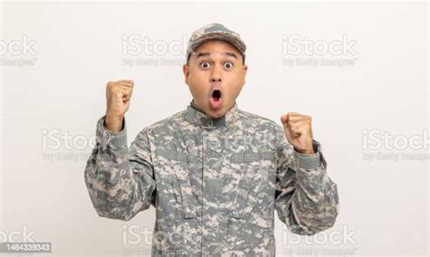 Shocked Face Asian Man Special Forces Soldier Standing Against In ...