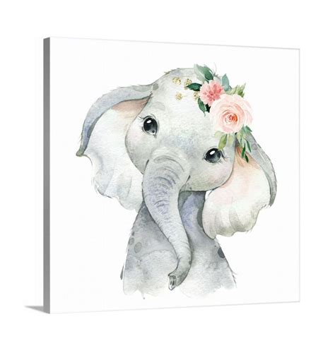 Pink Floral Elephant Wall Art X Canvas Etsy