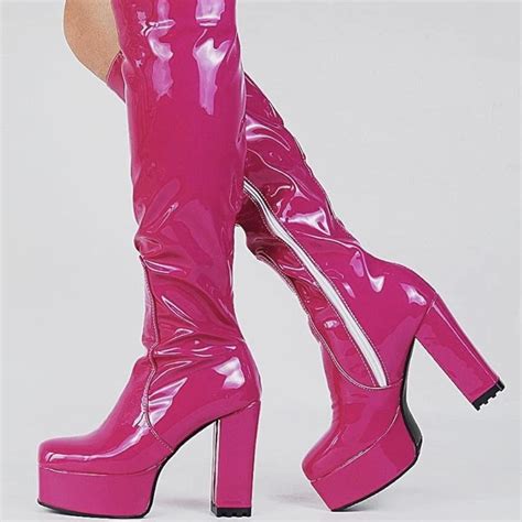 Hot Pink Knee High Boots Worn Once Originally From Depop