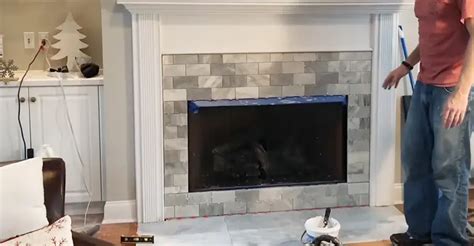Diy Fireplace Upgrade Tiling Over Marble For A Modern Look
