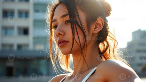 portrait   young woman  long hair    stock