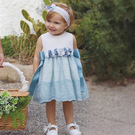 Vestido De Bautizo Y Ceremonia Amaya Para Bebe Ni A Bordado Azul