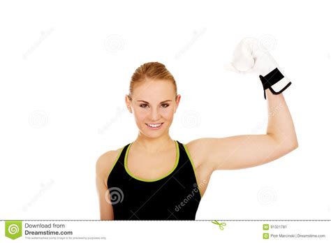 Boxing Fitness Woman Wearing White Boxing Gloves Stock Image Image Of