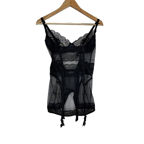 Victorias Secret Black Lace Sheer Lingerie Dress Wit… Gem