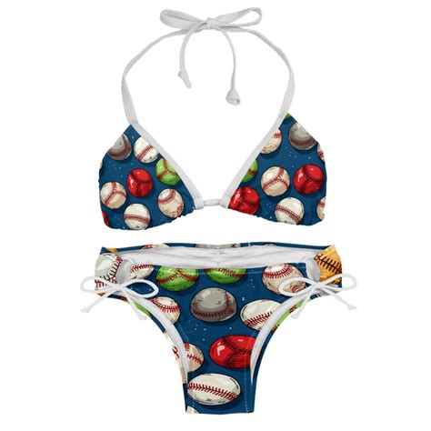 Baseball Swimwear Bikini Set With Detachable Sponge Adjustable Strap