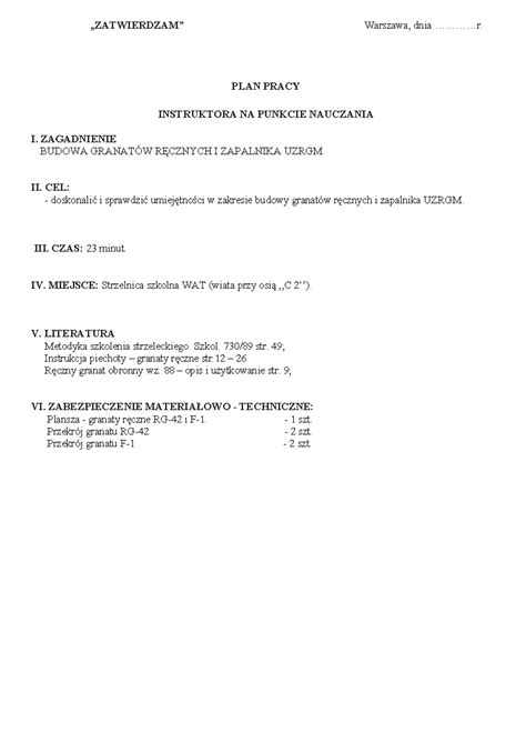 przepis na ciasto - „ZATWIERDZAM” Warszawa, dnia......... PLAN