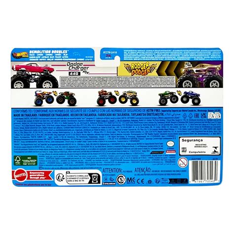 Pack 2 Hot Wheels Monster Trucks 1 64 Dodge Charger Vs Rodger Dodger FYJ64 JCC79 Mattel