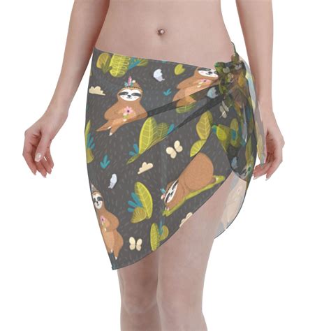 Coaee Funny Sloths In The Forest Women S Short Sarongs Beach Wrap Sheer Bikini Wraps Chiffon