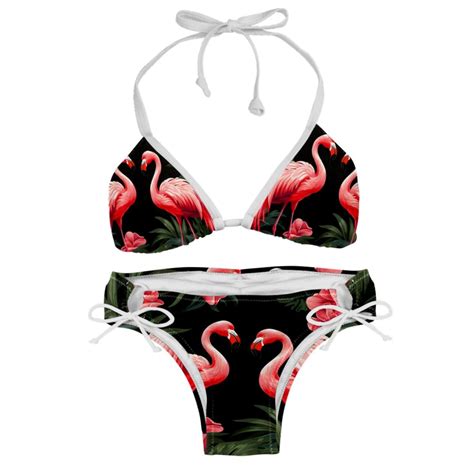 Flamingo Tropical Rainforest Adjustable Strap Bikini Set With Detachable Sponge Two Pack