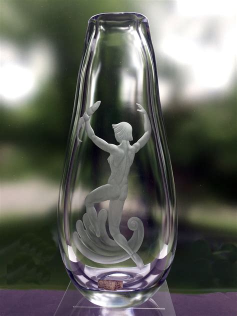 Swedish Crystal Vase Copper Wheel Engraved Nude Woman Värends Konstglas Emil Weidlich s