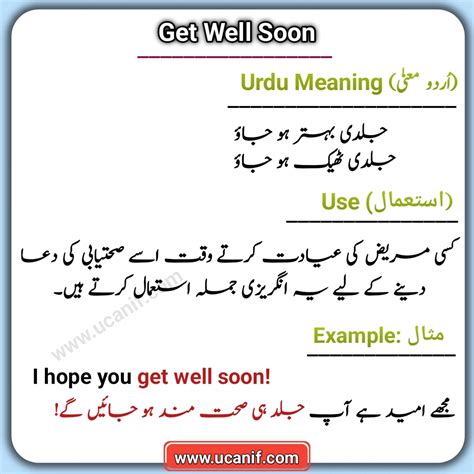 Get Well Soon Meaning In Urdu With Examples- اردو معنیٰ - You Can