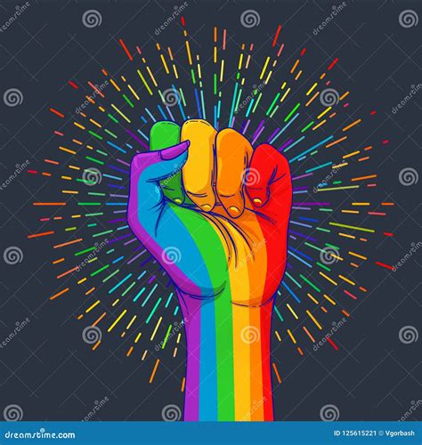 Rainbow Colored Hand With A Fist Raised Up Gay Pride LGBT Concept Realistic Style Vector