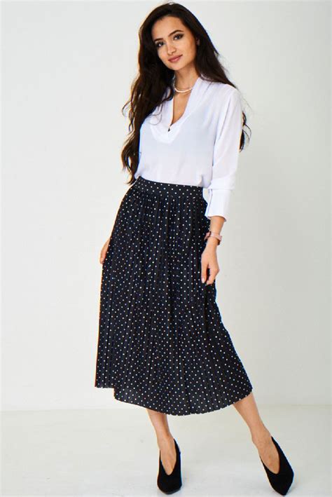 Pleated Polka Dot Black Skirt Key Features Pleated Upper