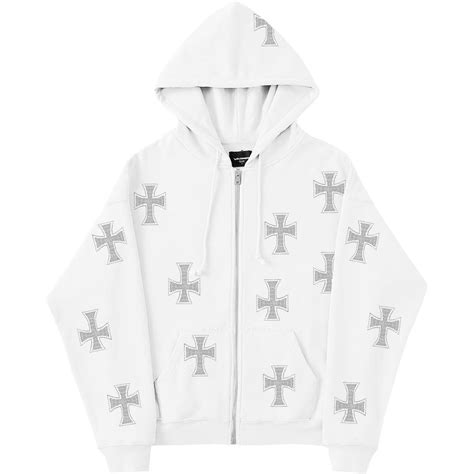 Unknown Cross Rhinestone Hoodie White Streetgarm