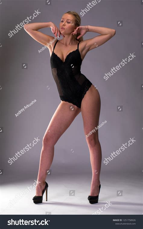 Full Portrait Sexy Brunette Woman Black Stock Photo Shutterstock