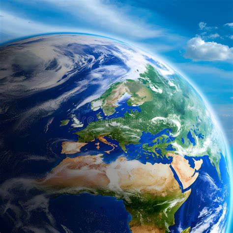 Aerial View of Earth from Space, Vividly Colored Oceans and Continents