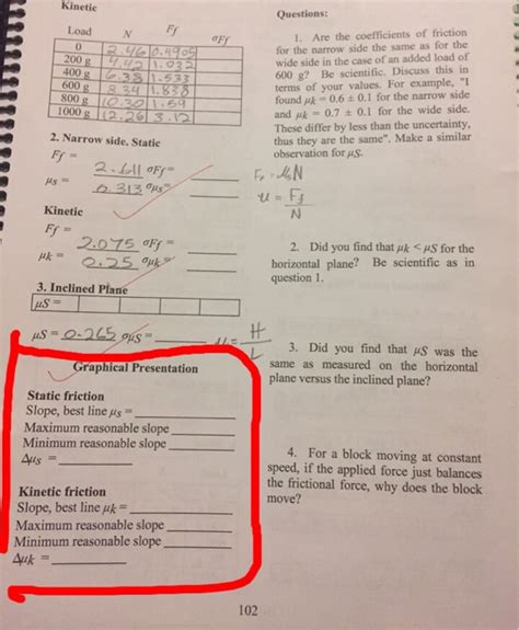 Solved Experiment 7 Friction Static Kinetic. Load = 800 g. | Chegg.com