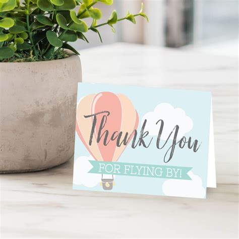 Hot Air Balloon Baby Shower Thank You Card Template Thank Etsy