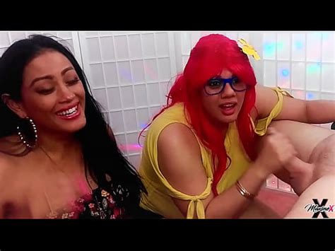 Maxine X And Latina Crush Are Hungry For Cock Watch Them Stroking That Hard Cock Like The