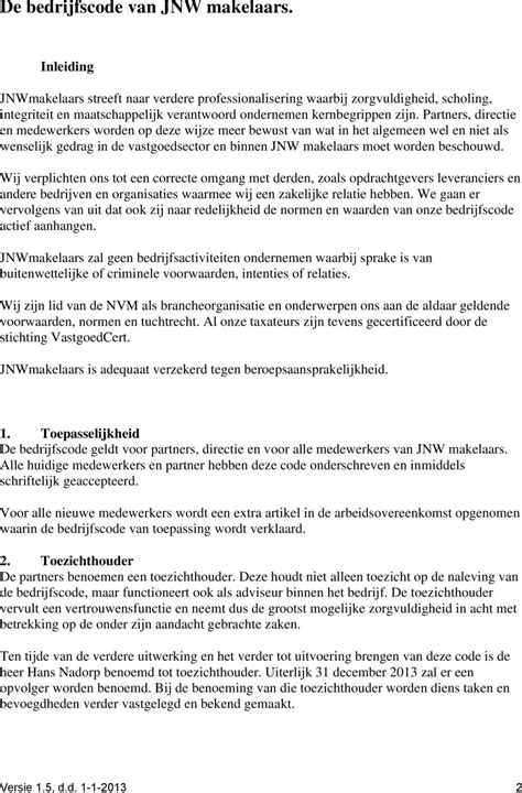 De Bedrijfscode Van Jnw Makelaars Pdf Free Download