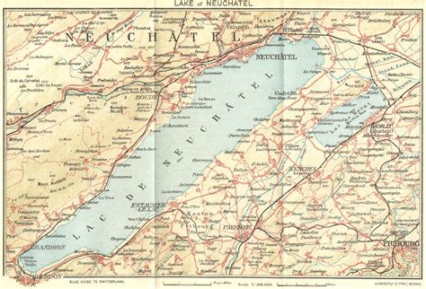 SWITZERLAND Lake Of Neuchatel 1923 Old Antique Vintage Map Plan Chart