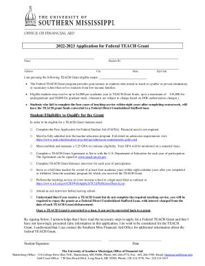 Fillable Online Application For Federal Teach Grant Fax Email