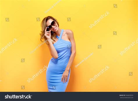 Portrait Smiling Beautiful Blonde Girl Sunglasses Stock Photo 566603035 Shutterstock