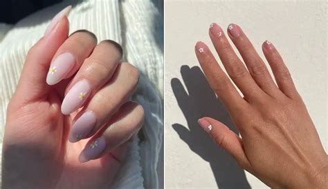 Manicure no estilo verão suave nude e margaridas Nazametky