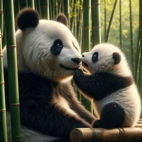 Baby Panda Kissing Mother Panda International Kissing Generative Ai
