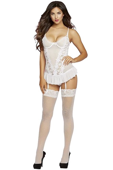 Seven Til Midnight Sexy Two Piece Bustier Lingerie Set White Amazon Co Uk Health Personal