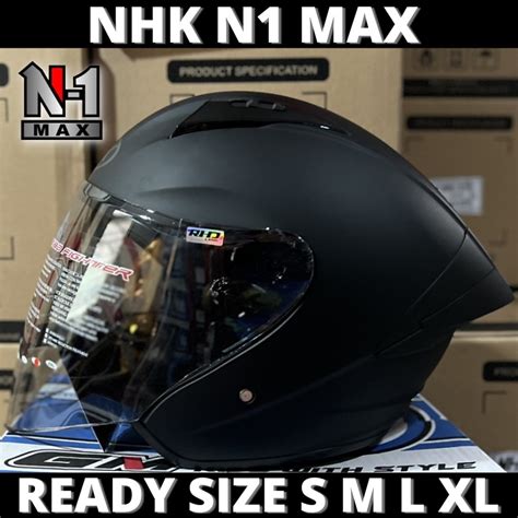 Jual Helm Nhk N Max Solid Black Doff Single Visor Half Face Shopee