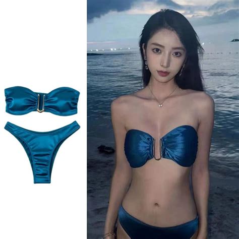 ชดวายนำ bikini sexy ทพช เกาะอก แฟชนเกาหลผหญง ผาเนอด แหงเรว 0185 Shopee Thailand