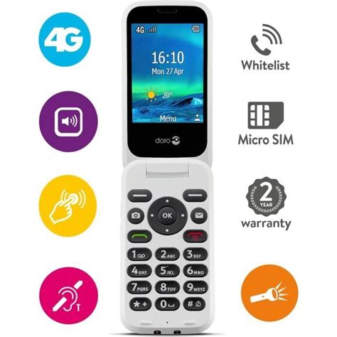 Doro 6880 Téléphone Mobile 4G à Clapet pour Senior Simple d