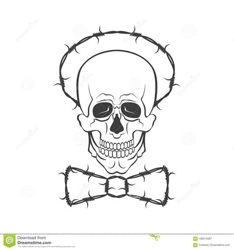 Hand Drawn Vector Skull With Barbed Wire Vector Illustration Stock